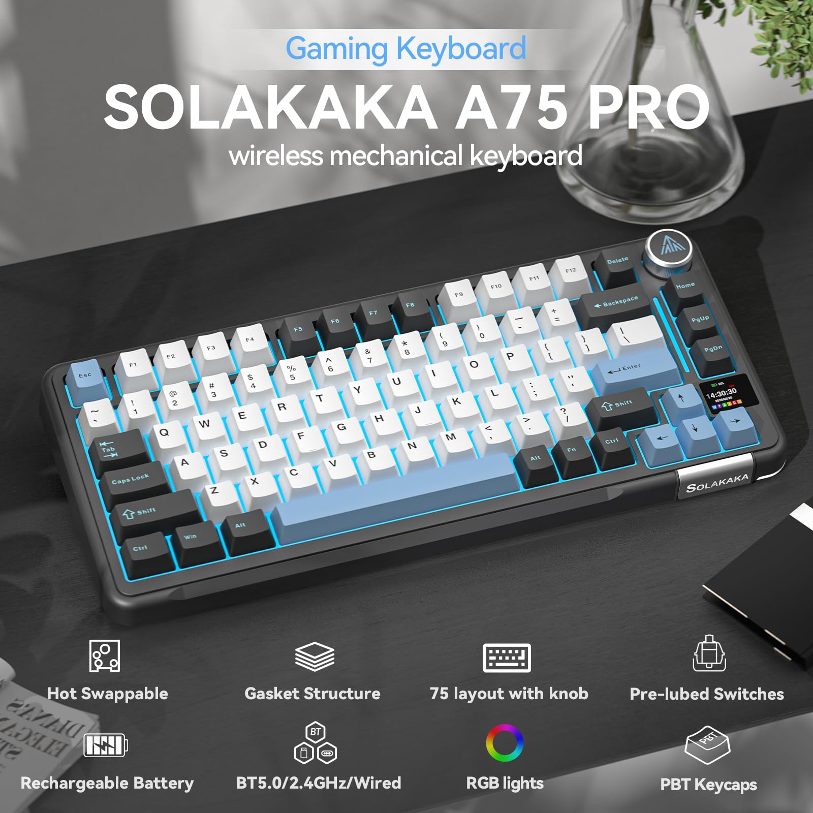 SOLAKAKA A75 PRO 75% Wireless Mechanical Gaming Keyboard