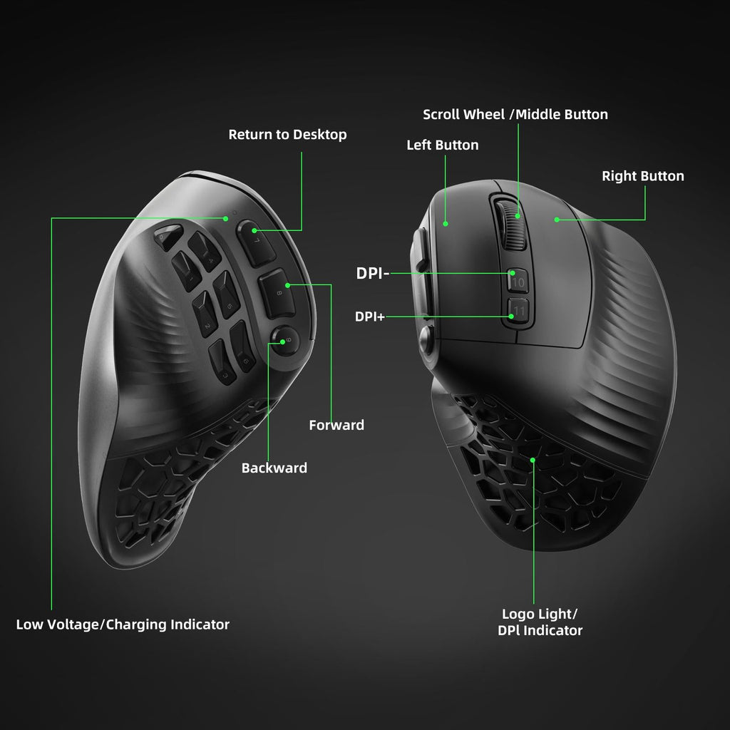 SOLAKAKA E9 Vertical  Ergonomic MMO Gaming Wireless Mouse