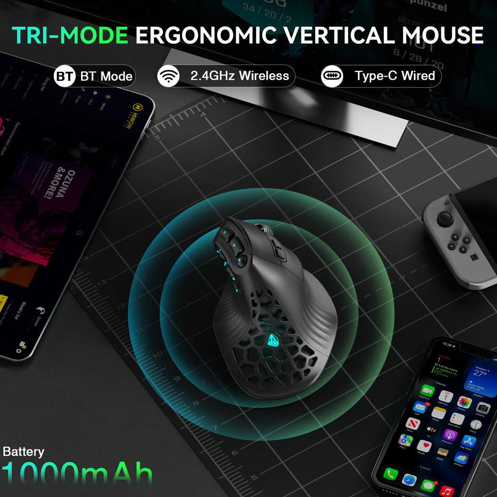 SOLAKAKA E9 Vertical  Ergonomic MMO Gaming Wireless Mouse