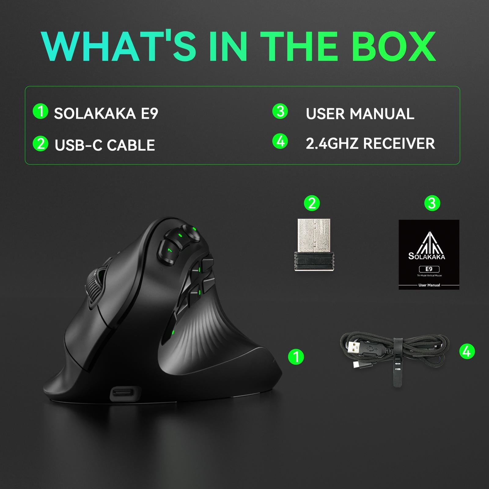 SOLAKAKA E9 Vertical  Ergonomic MMO Gaming Wireless Mouse