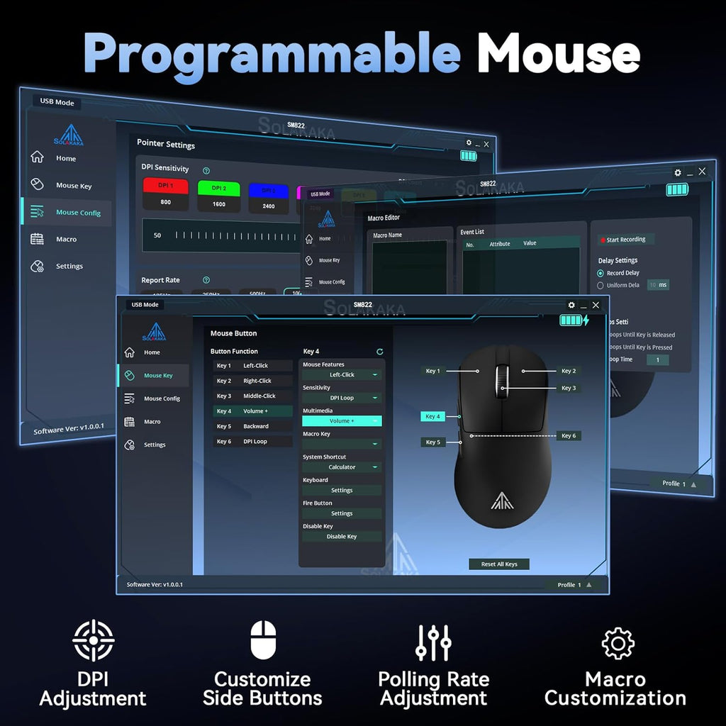 SOLAKAKA SM822 Wireless Gaming Mouse